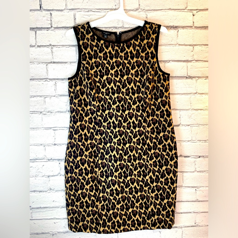 Talbots Leopard Animal Printer Sleeveless Sweater Dress size 14 Petite